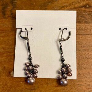 Gunmetal and Purple Drop Earrings